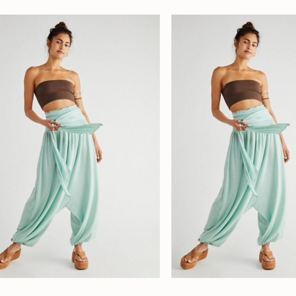 Free People Mint Green Draped Harem Jumpsuit